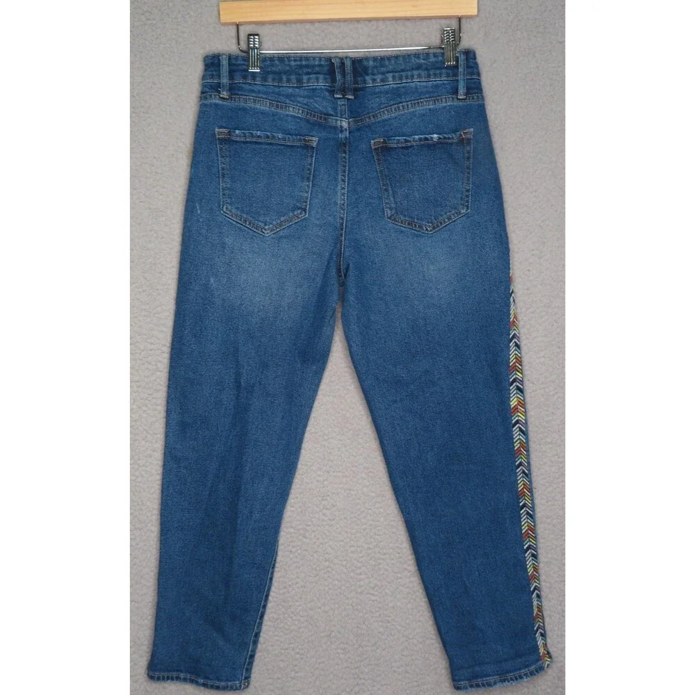 Knox Rose Jeans 8 Blue Embroidered Chevron Stripe Ankle Mid‎ Rise Distressed - Picture 2 of 10